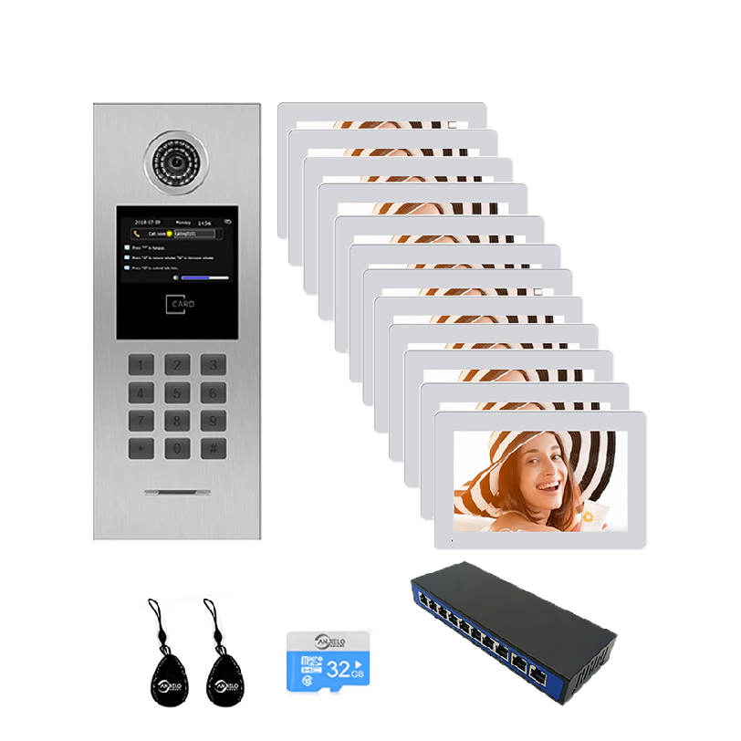 Anjielo Tuya Smart Video Intercom System 7 Inch IP Video Intercom Phone for Apartment Building Security Home Access Control System with Numeric Keypad and IC Card for 1-999 Individual Units