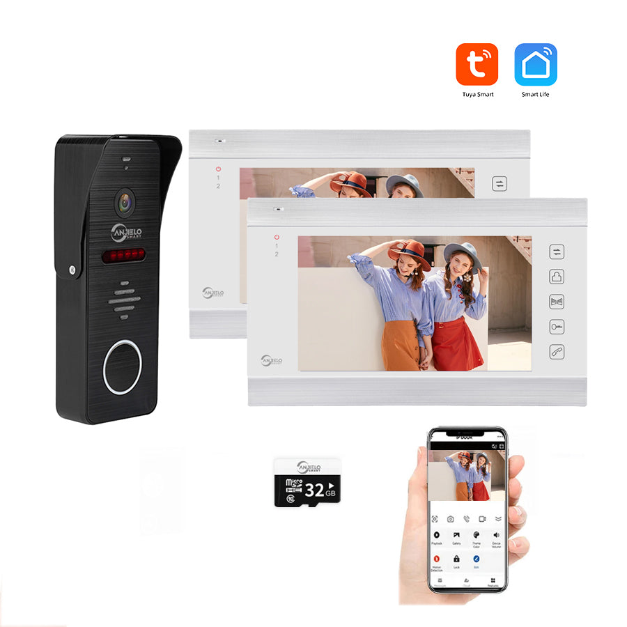 AnjieloSmart 1080P WiFi Video Intercom System 160° Wide Angle HD Camera 7 Inch Wired Screen Monitor for Apartment Home with Night Vision Motion Detection