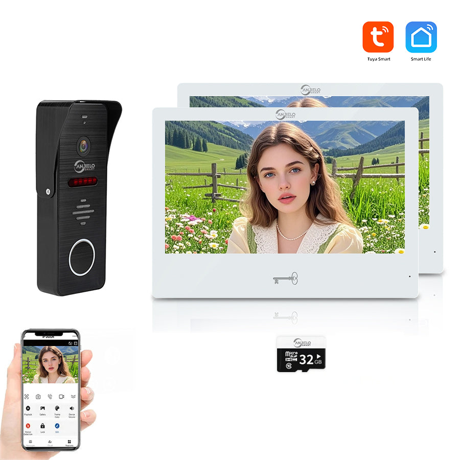AnjieloSmart Tuya 10 Inch Touch Screen Indoor Surveillance 1080P 160° Wide Angle Doorbell Camera Video Intercom System for Villa