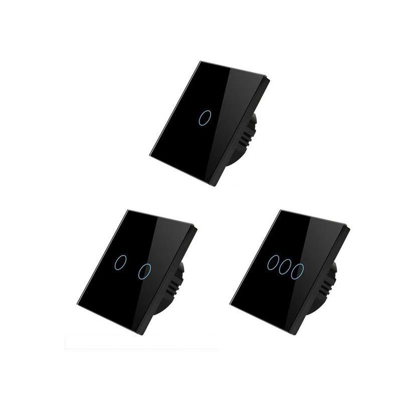 AnjeloSmart Type 86 European standard single touch switch, 1/2/3 gang touch sensor switch, glass panel light switch