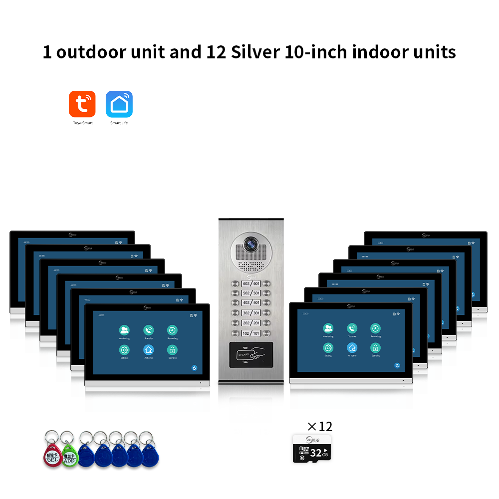 AnjieloSmart Newest Building Video Intercom System Tuya Wifi 1080P with 7/10 Inch Monitor for Multi Apartment