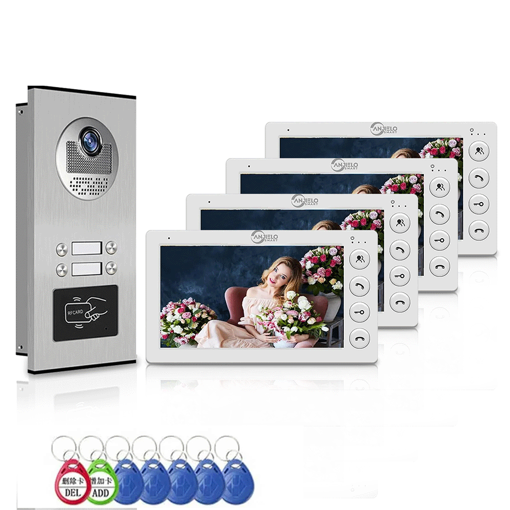 Anjielo Video Apartment Intercom System, 7 inch Monitor Wired Video Door Phone Kit,Indoor Outdoor Video Doorbell
