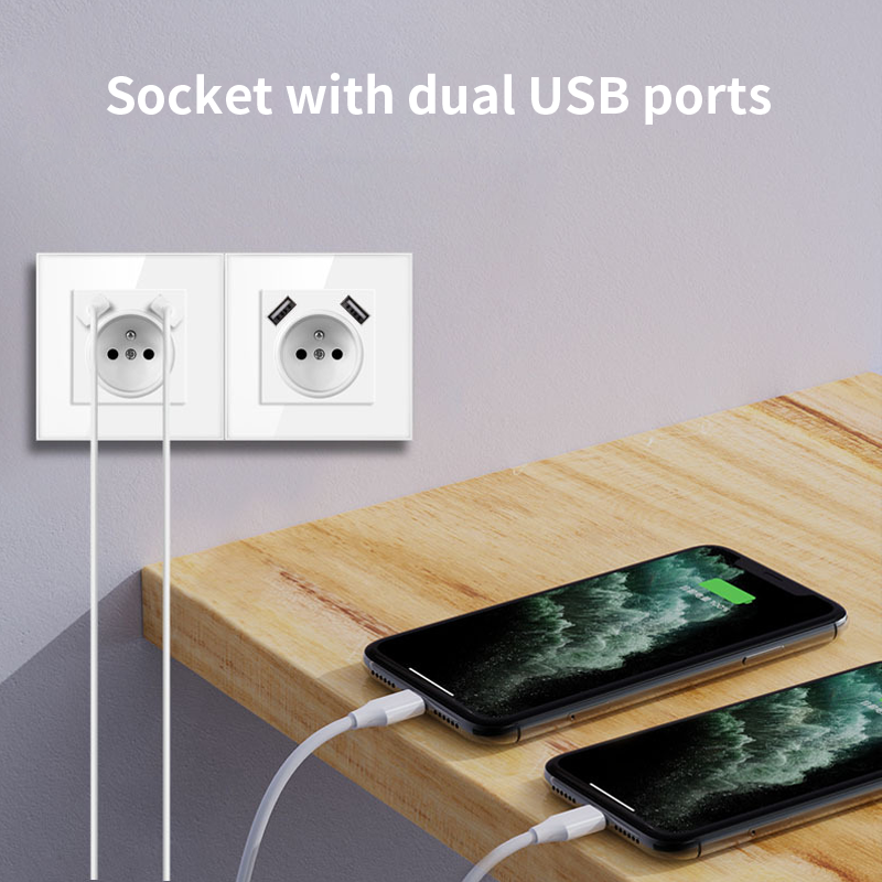 AnjieloSmart European Standard Type 86 French Socket with Dual USB, 16A European Standard Wall Power Socket with USB