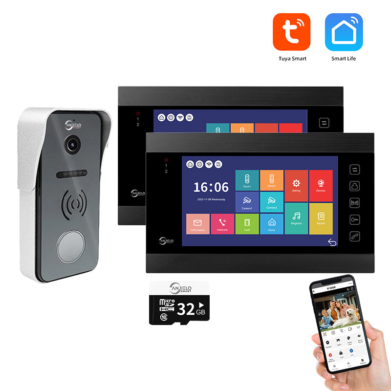 AnjieloSmart Tuya WIFI Video Intercom System 7 Inch Monitor with Wide Angle Video Doorbell Camera Night Vision Video Doorphone System For Apartment