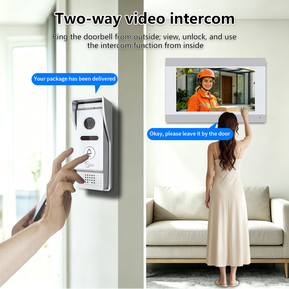 Anjielo 4 Wire Video Intercom System Two Way Audio Wired Video Door Phone Home Security for Villa and Apartment