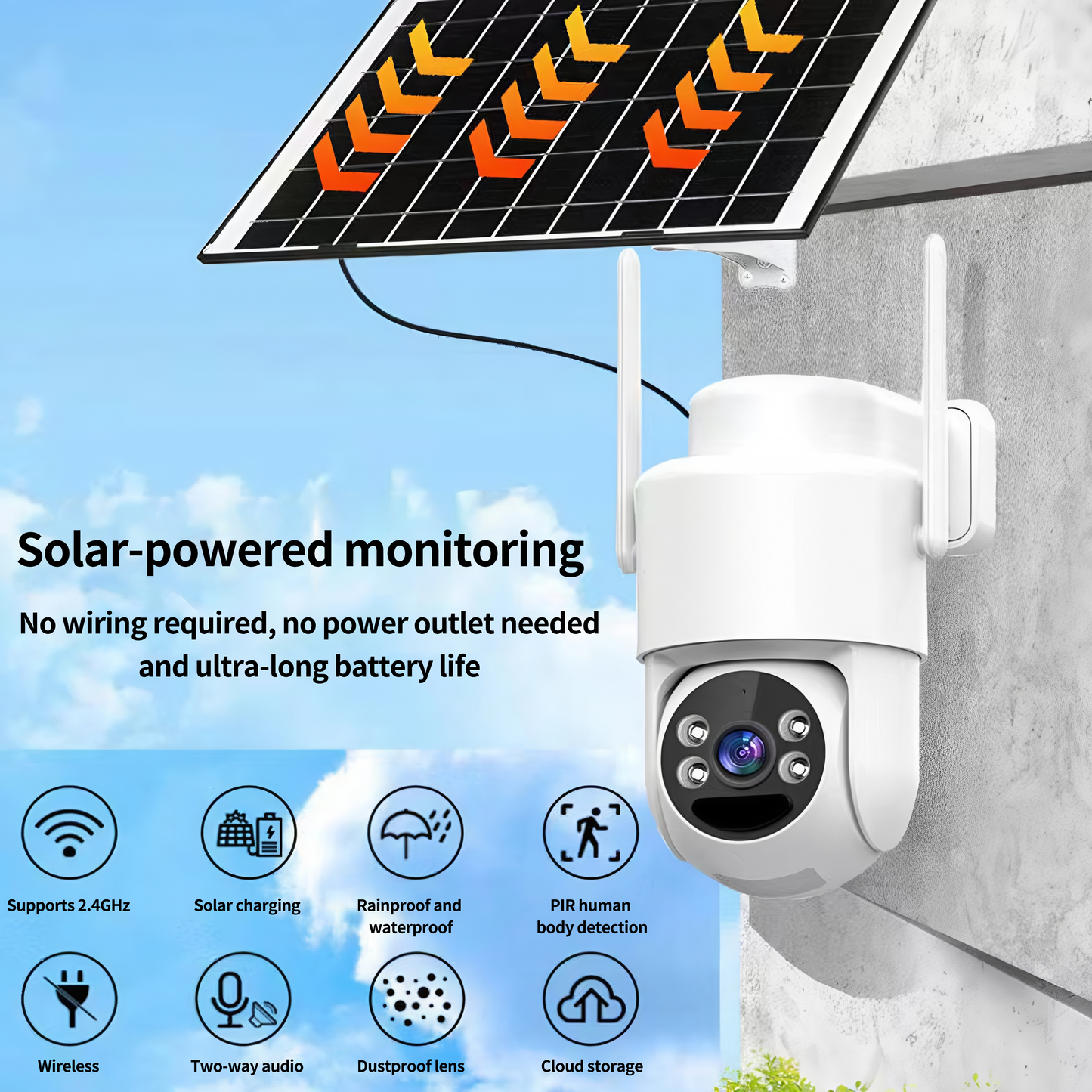 AnjieloSmart Solar Security Camera Wireless Outdoor, 360° View with Full Color Night Vision & AI Human Detection