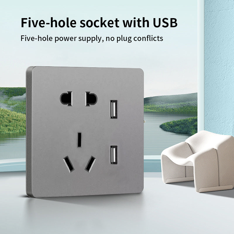 Anjielo socket 5 holes 220V + USB 5V/2.1A 5V/2A zero live wire PC flame retardant material ZigBee 3.0 wireless connection