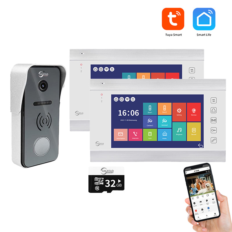 AnjieloSmart Tuya WIFI Video Intercom System 7 Inch Monitor with Wide Angle Video Doorbell Camera Night Vision Video Doorphone System For Apartment