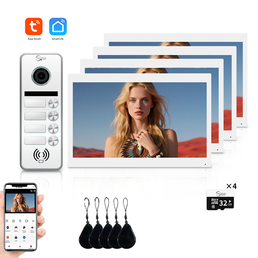 Anjielo Smart Full Touch Screen Anjielo WiFi Video Intercoms - Tuya Smart 7/10 Inch Intercom for Two Doors with 1080p Resolution and 160° Viewing Angle
