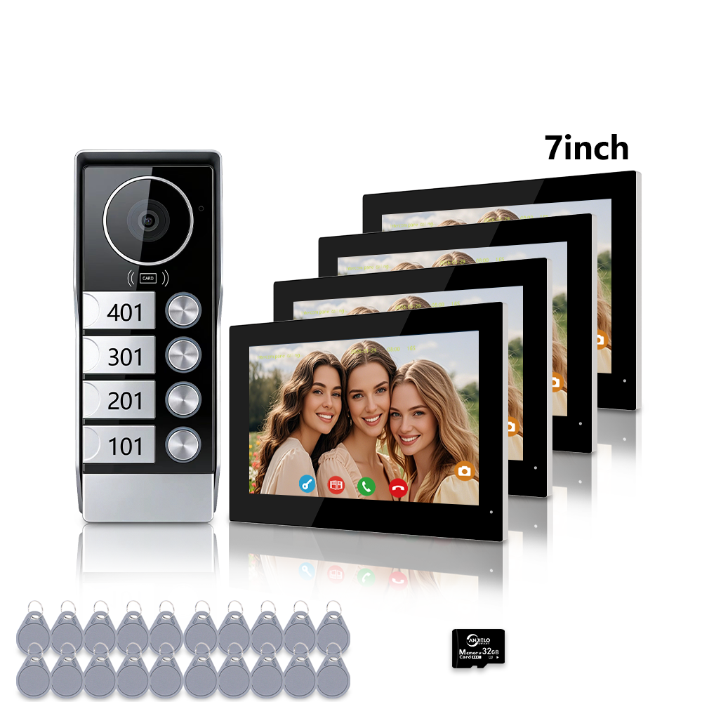 AnjieloSmart Tuya Smart 2-Wire Video Intercom System 7" HD Touch Screen for 2-4 Families