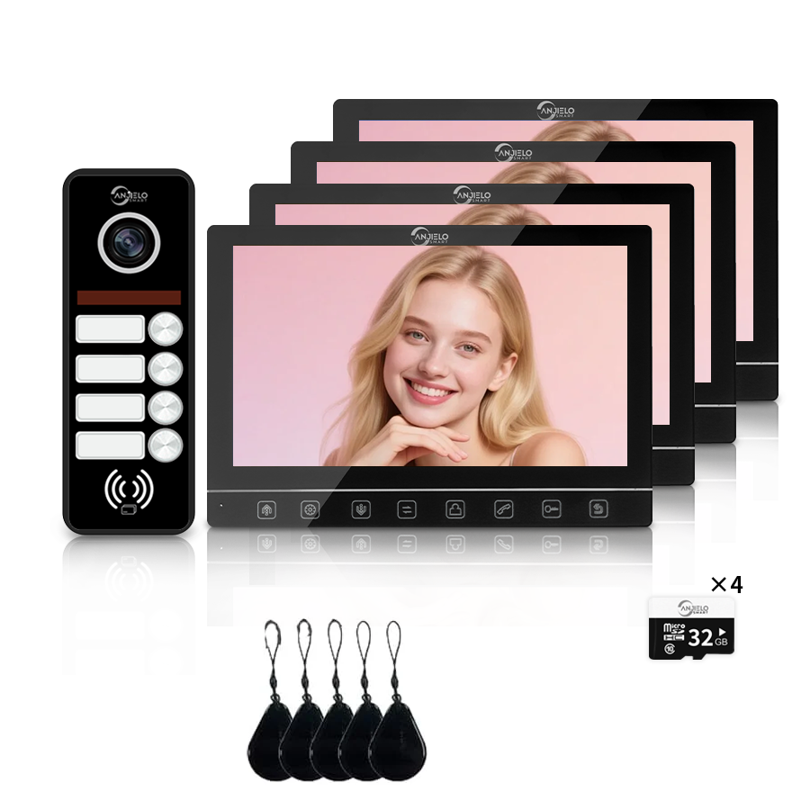 AnjieloSmart 7-Inch Smart Touchscreen Video Door Phone with 1080P HD Camera & Night Vision - 2-Door Intercom System for Homes, Villas and Apartments