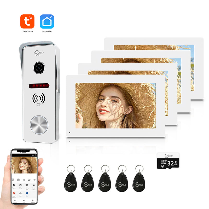 Anjielo Smart 4 Wired Video Doorbell Apartment Intercom 7 inch Touch Monitor 1080P Door Camera TUYA Smart Home Door Phone Kits 3 in 1 Unlock RFID Card for Home Villa,32G