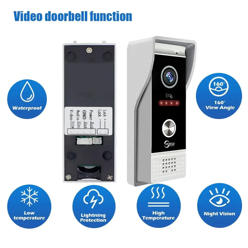 Anjielo Metal Doorbell Video Intercom Outdoor Unit Compatible CVBS/720P/1080P IP65 Waterproof Infrared Night Vision With RFID Swipe Card