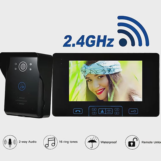 Anjielo 2.4GHz Wireless 7 Inch Touch Button Video Door Access System Video Door Phone Intercom Unlock Home Security