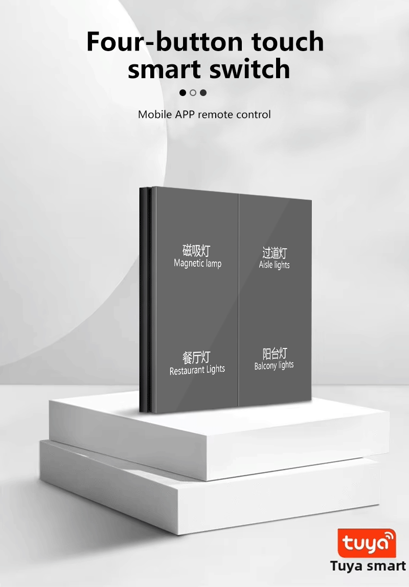 Anjielo Support Zigbee 4-button Control Touch Switch Single Pole Wi-Fi Zero Fire ABS/PC Housing for Home Automation