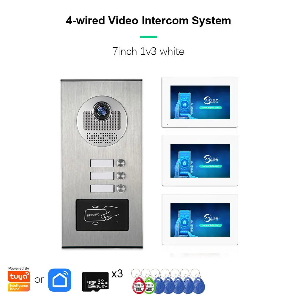 Anjielo AHD 1080P Video Doorbell for Multi-family Metal Doorbell Video Intercom System Tuya 7-inch Monitor