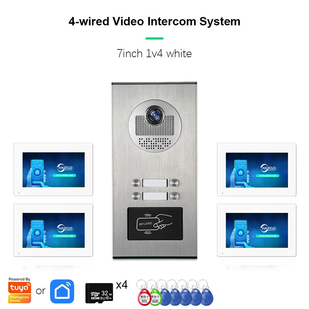 Anjielo AHD 1080P Video Doorbell for Multi-family Metal Doorbell Video Intercom System Tuya 7-inch Monitor