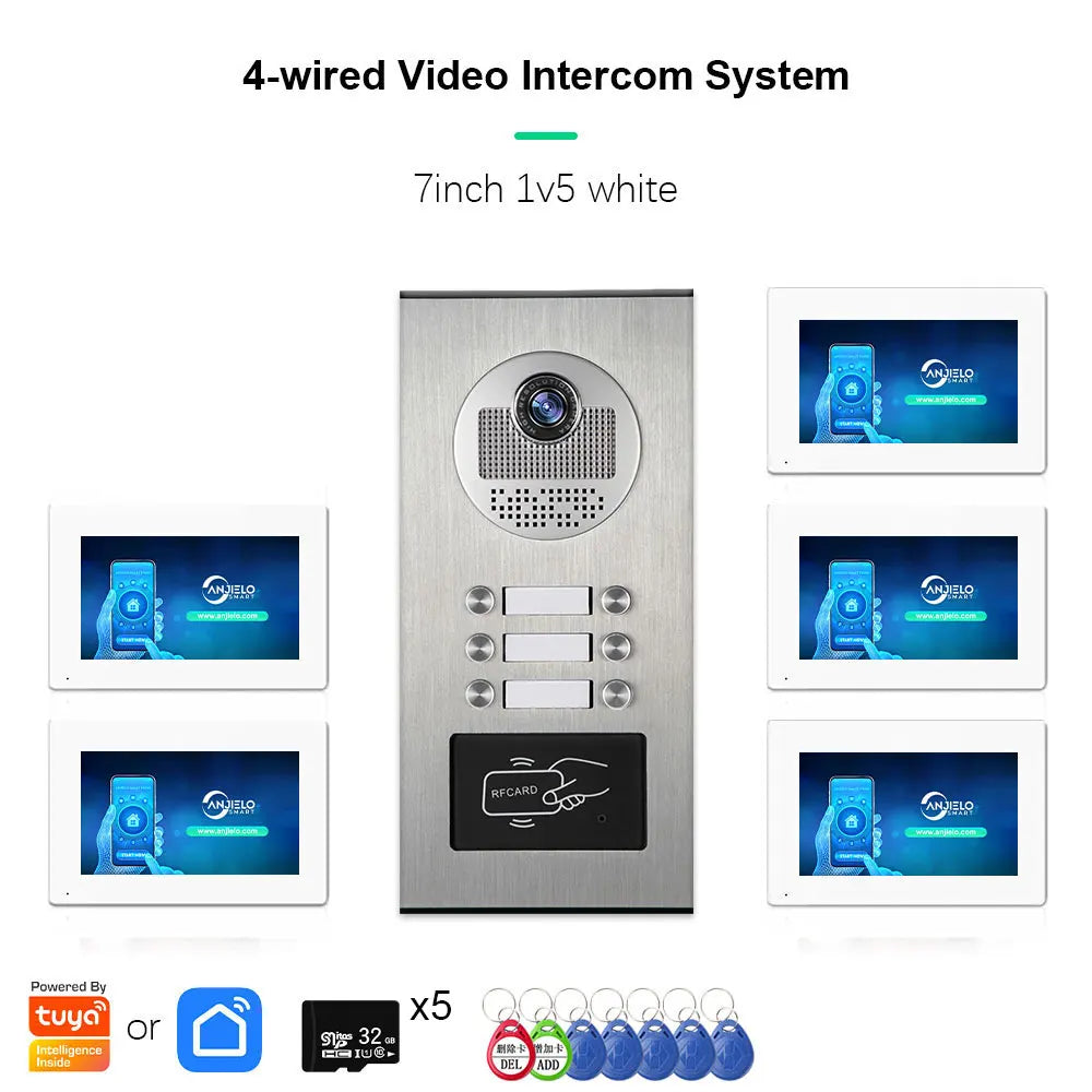 Anjielo AHD 1080P Video Doorbell for Multi-family Metal Doorbell Video Intercom System Tuya 7-inch Monitor