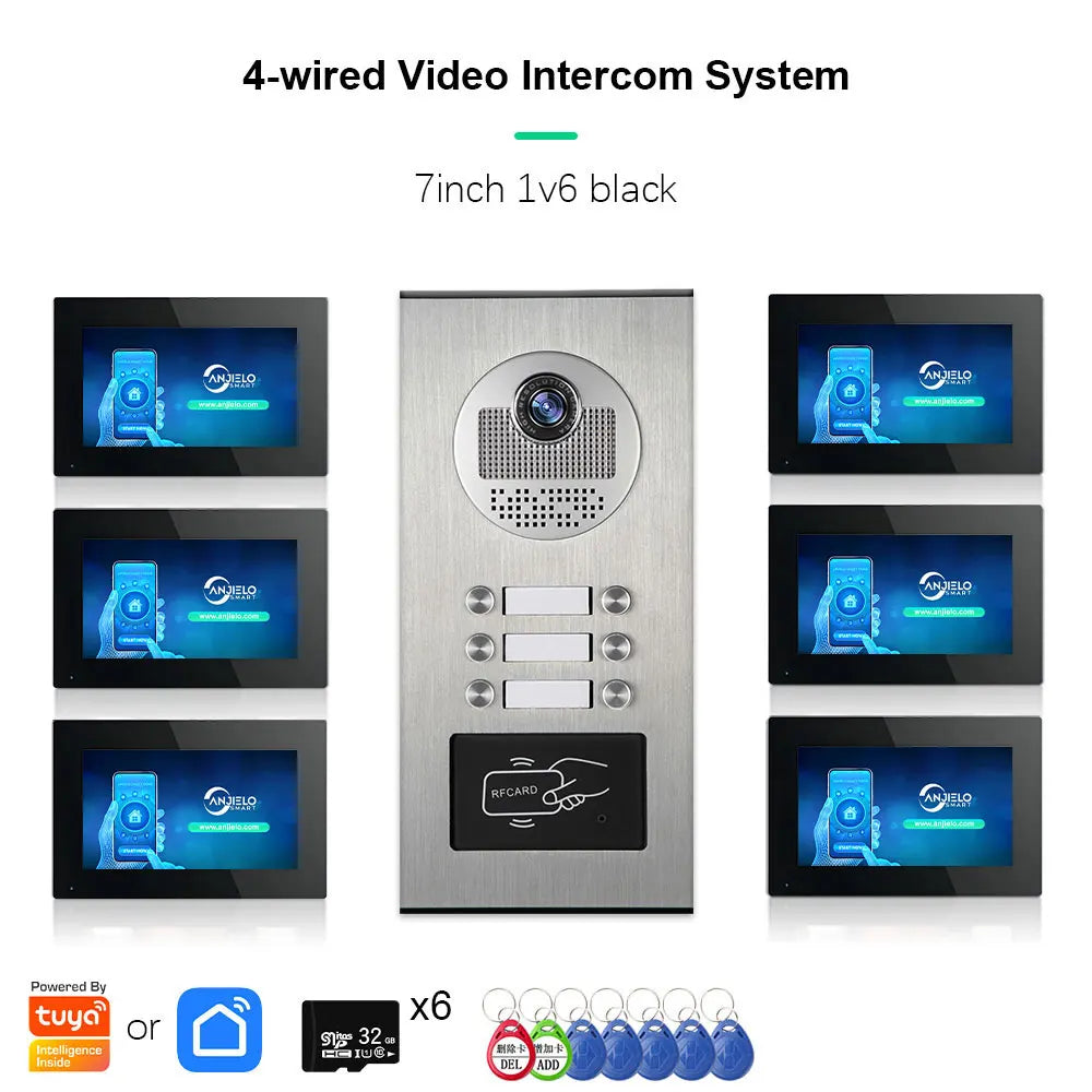Anjielo AHD 1080P Video Doorbell for Multi-family Metal Doorbell Video Intercom System Tuya 7-inch Monitor