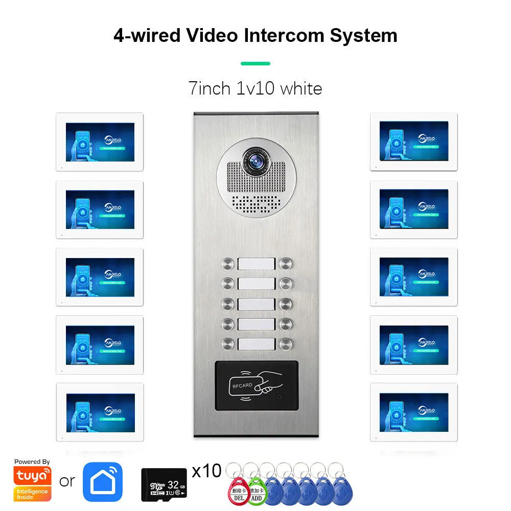 Anjielo AHD 1080P Video Doorbell for Multi-family Metal Doorbell Video Intercom System Tuya 7-inch Monitor