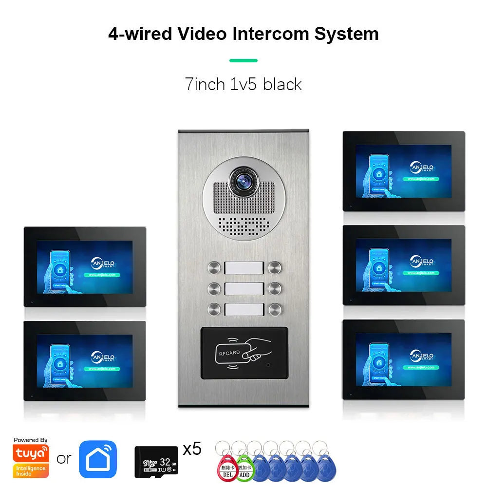 Anjielo AHD 1080P Video Doorbell for Multi-family Metal Doorbell Video Intercom System Tuya 7-inch Monitor