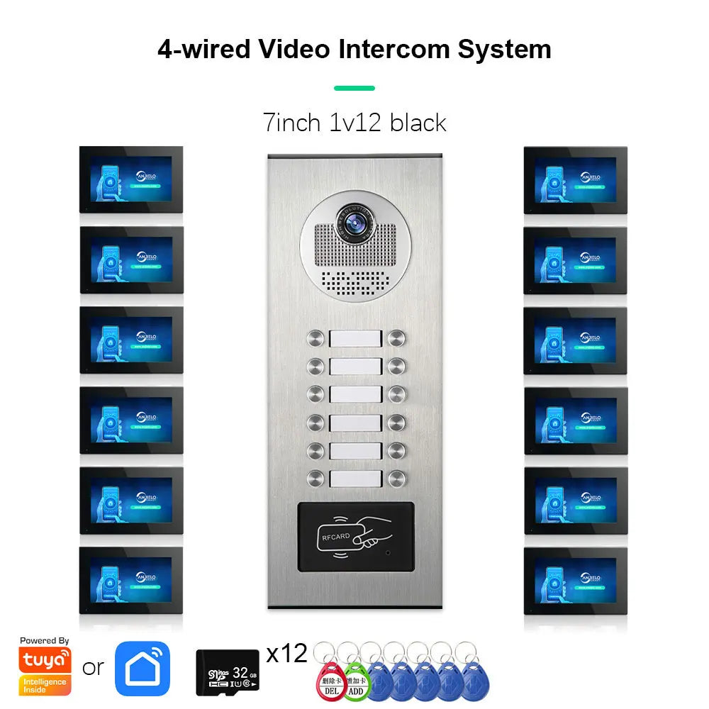 Anjielo AHD 1080P Video Doorbell for Multi-family Metal Doorbell Video Intercom System Tuya 7-inch Monitor