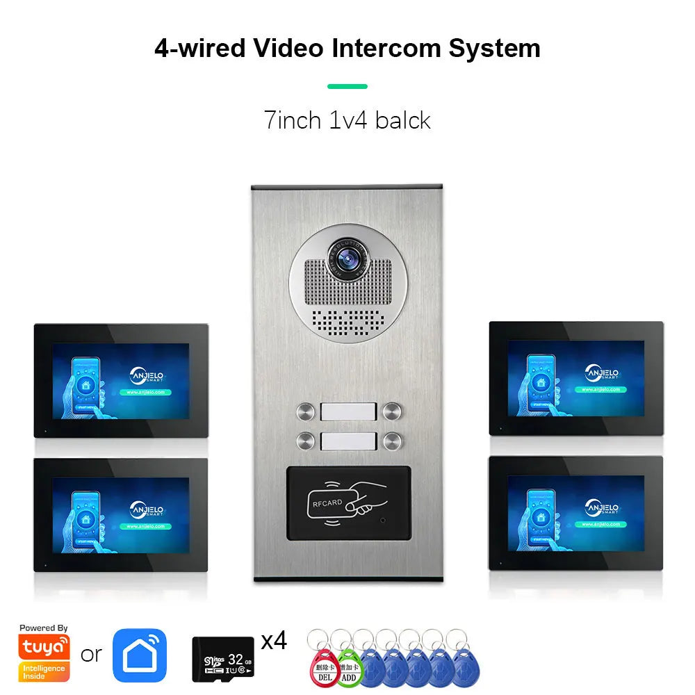 Anjielo AHD 1080P Video Doorbell for Multi-family Metal Doorbell Video Intercom System Tuya 7-inch Monitor