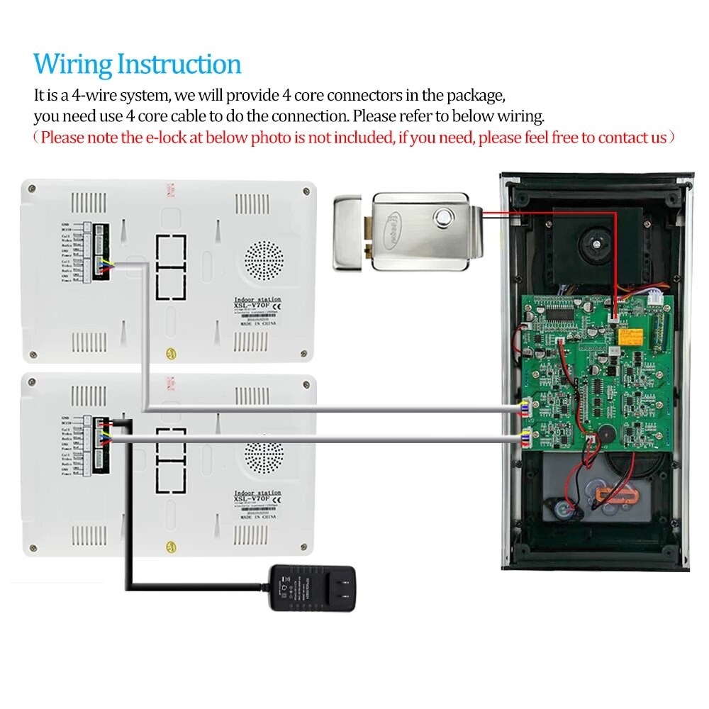 Anjielo Wired Home 7 Inch TFT Color Video Intercom Doorbell System RFID Camera Metal 700 TV Line with 2/3/4 Monitors Suitable for Multi-family Apartments