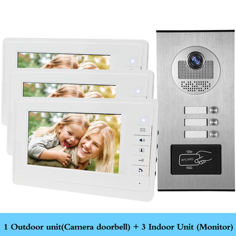 Anjielo Wired Home 7 Inch TFT Color Video Intercom Doorbell System RFID Camera Metal 700 TV Line with 2/3/4 Monitors Suitable for Multi-family Apartments