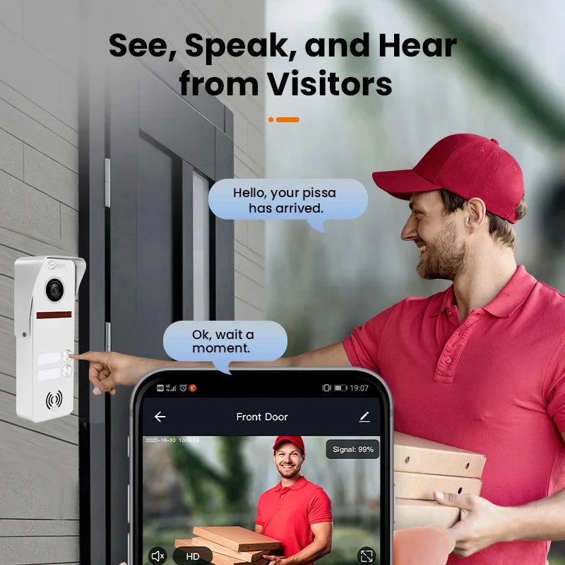Anjielo Smart Tuya 7/10 Inch Video Smart Home Video 2 Doorbell System 1080P 160° Wired Doorbell Camera Touch Screen