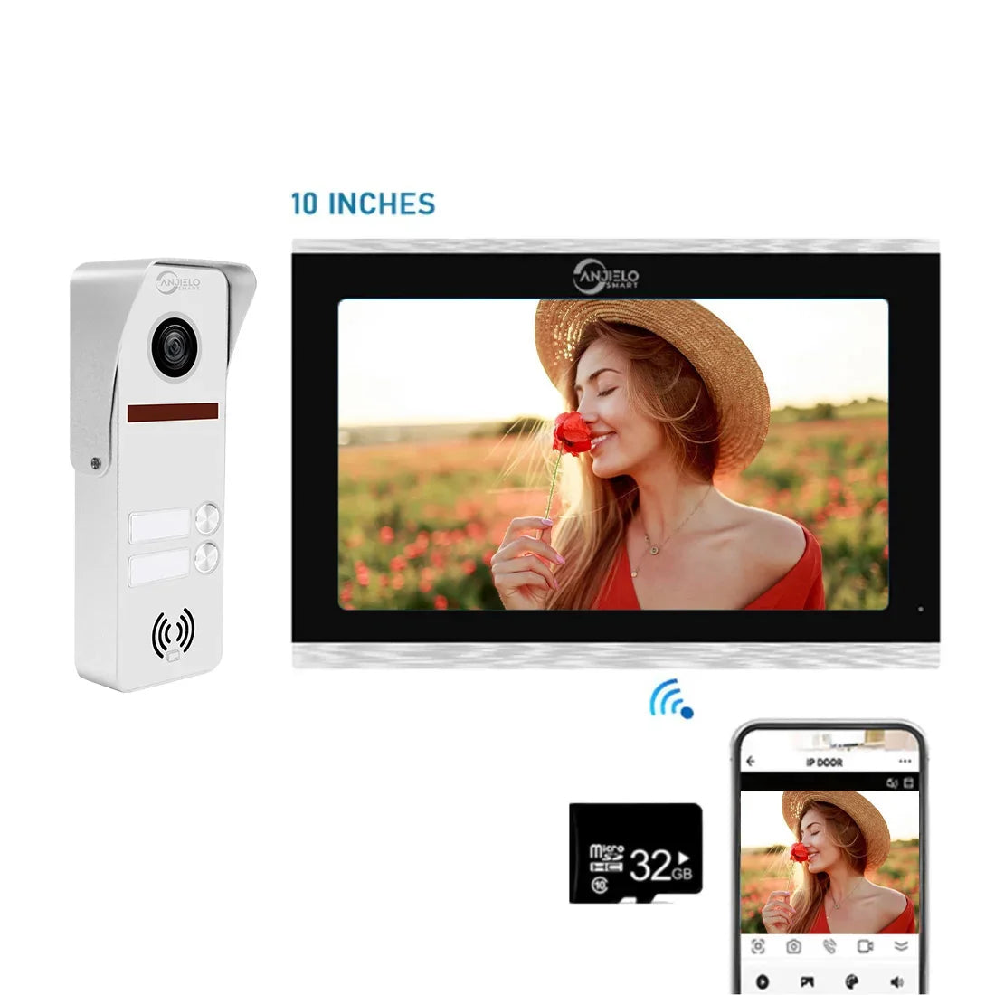 Anjielo Smart Tuya 7/10 Inch Video Smart Home Video 2 Doorbell System 1080P 160° Wired Doorbell Camera Touch Screen