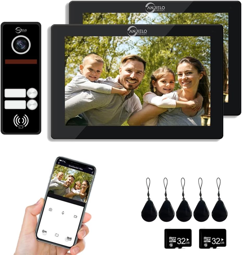 Anjielo Smart Tuya 7/10 Inch Video Smart Home Video 2 Doorbell System 1080P 160° Wired Doorbell Camera Touch Screen