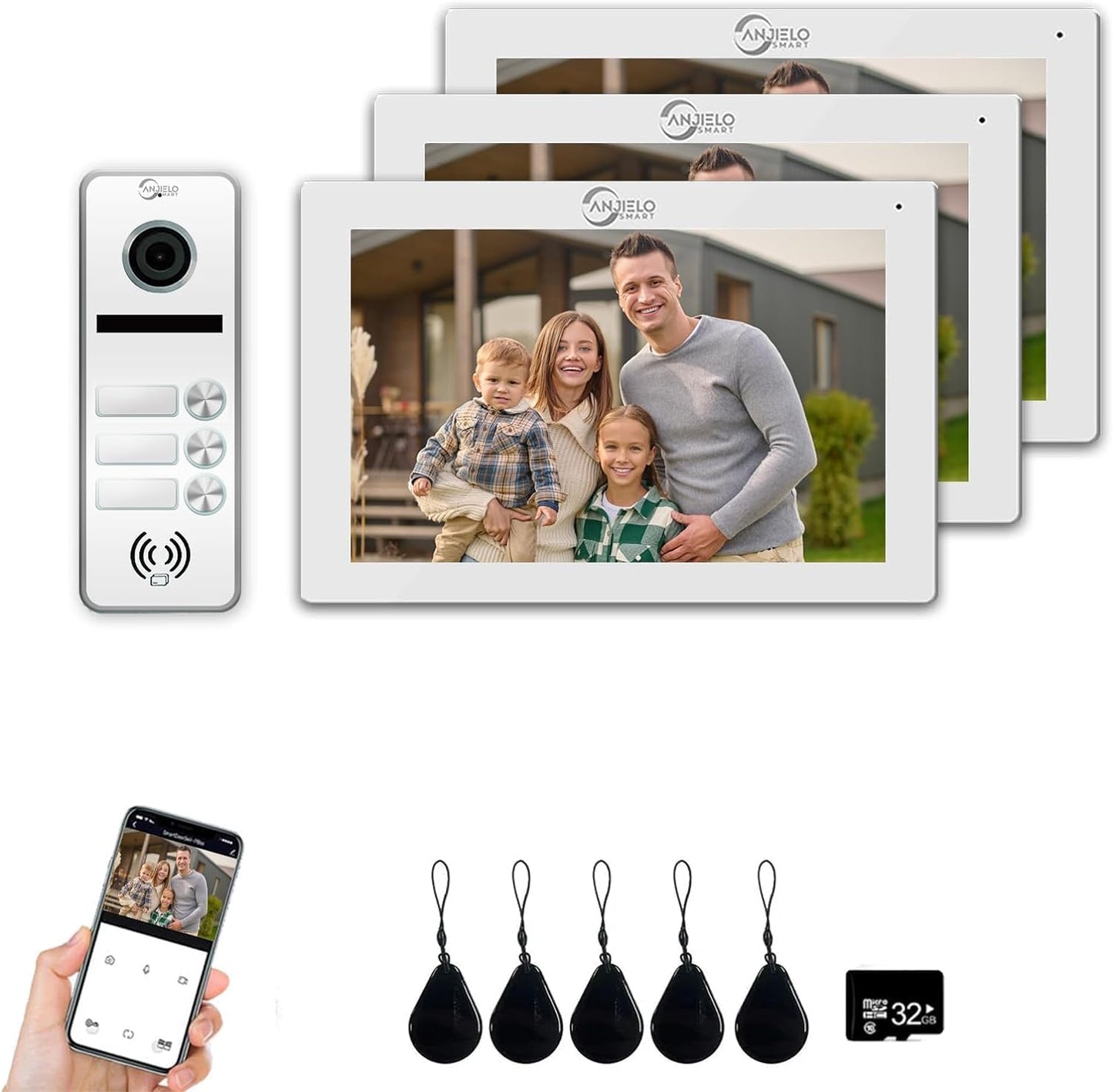 Anjielo Smart Tuya 7/10 Inch Video Smart Home Video 2 Doorbell System 1080P 160° Wired Doorbell Camera Touch Screen