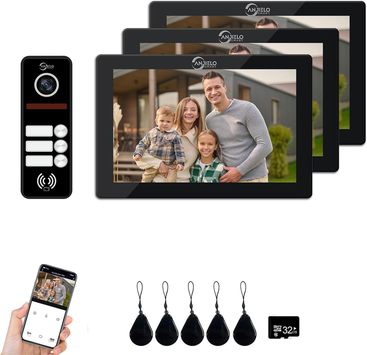 Anjielo Smart Tuya 7/10 Inch Video Smart Home Video 2 Doorbell System 1080P 160° Wired Doorbell Camera Touch Screen