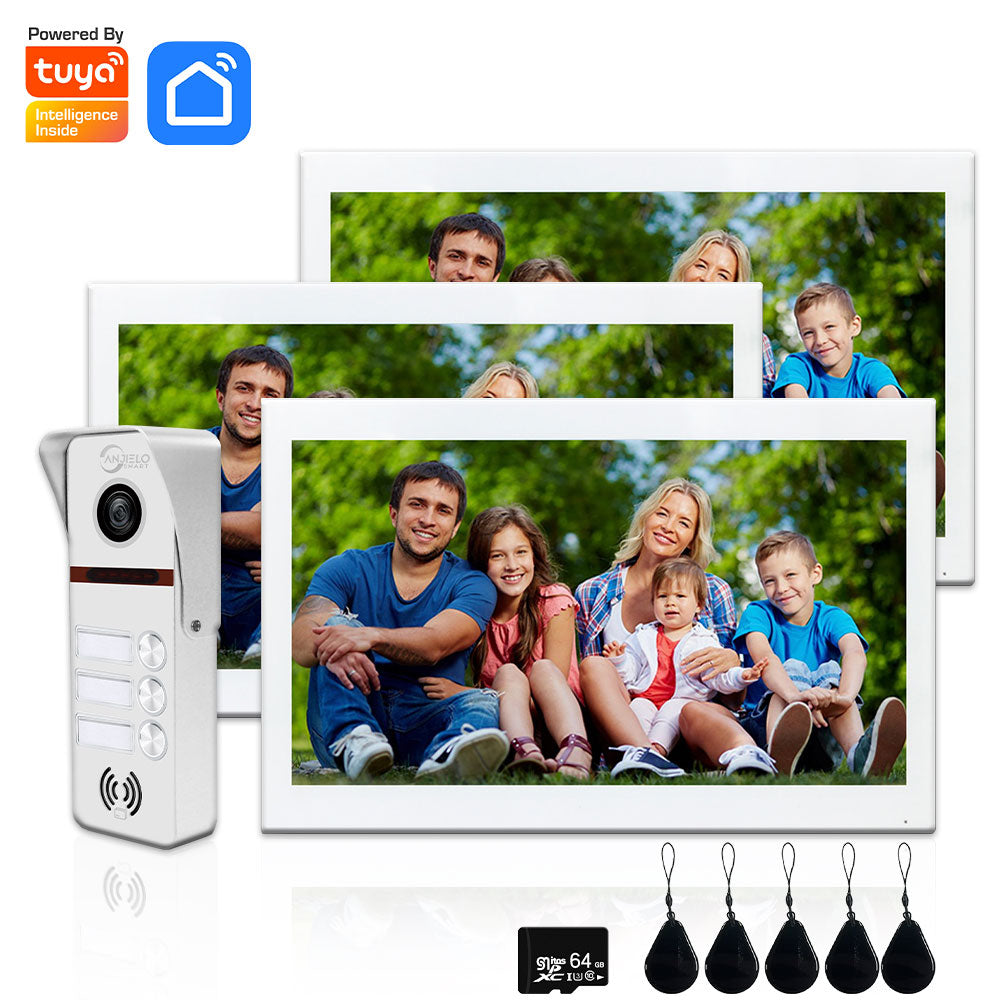 Anjielo Smart Tuya 7/10 Inch Video Smart Home Video 2 Doorbell System 1080P 160° Wired Doorbell Camera Touch Screen