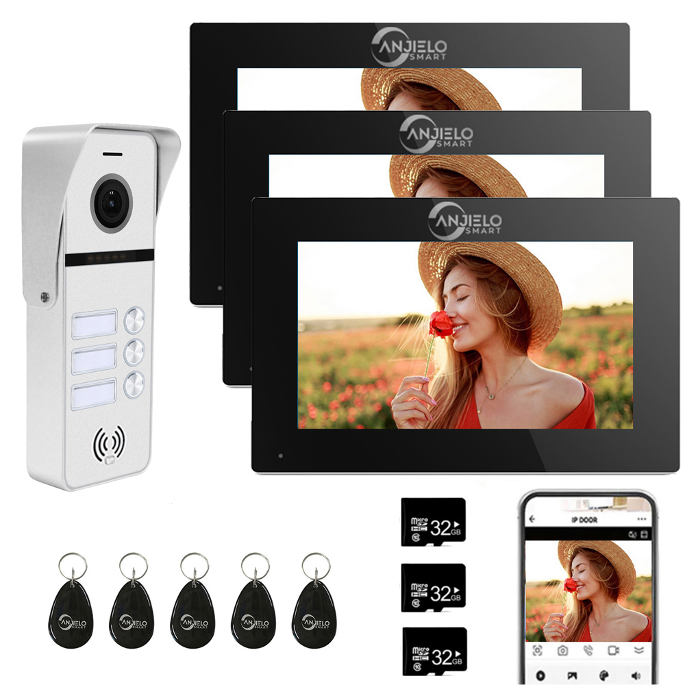 Anjielo Smart Tuya 7/10 Inch Video Smart Home Video 2 Doorbell System 1080P 160° Wired Doorbell Camera Touch Screen