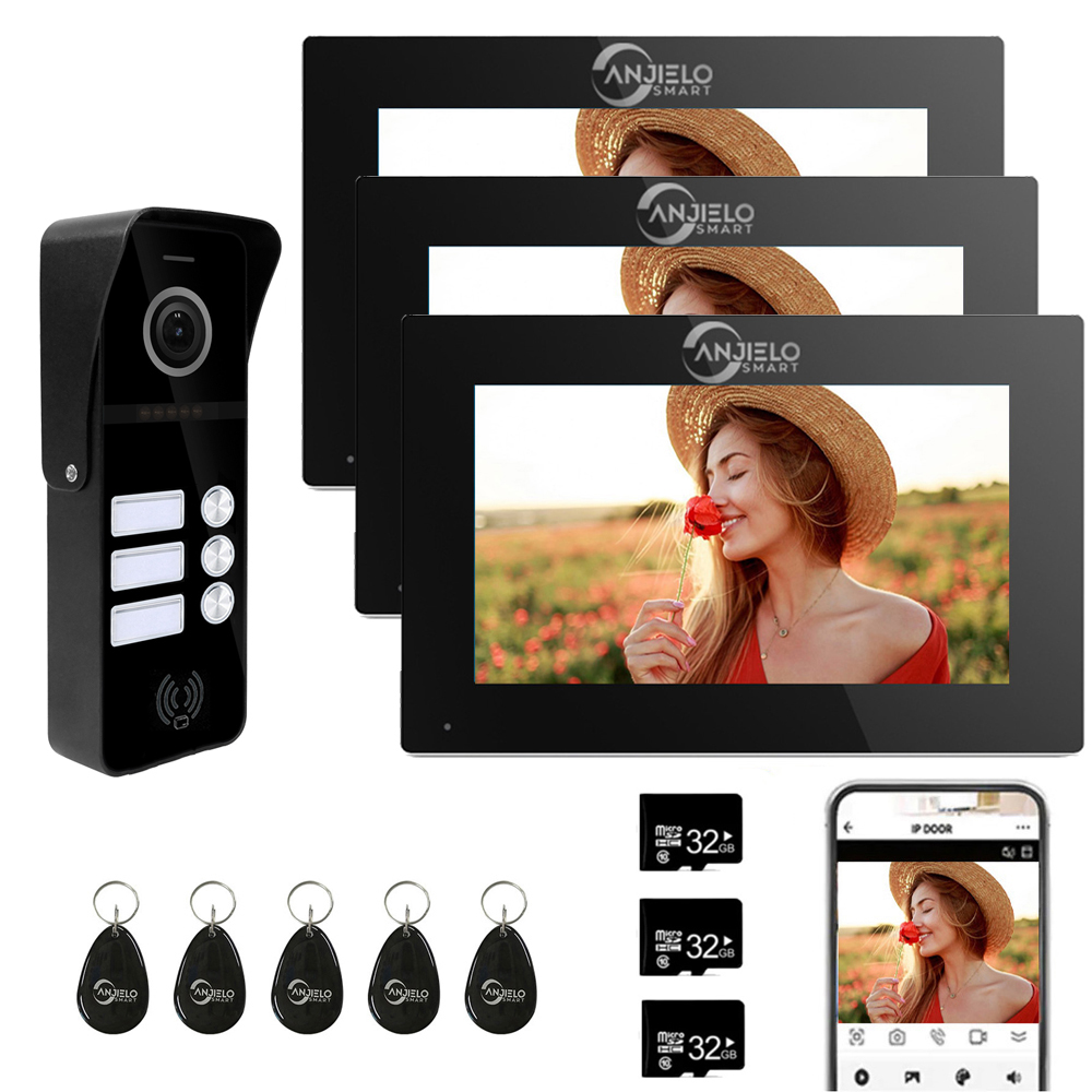 Anjielo Smart Tuya 7/10 Inch Video Smart Home Video 2 Doorbell System 1080P 160° Wired Doorbell Camera Touch Screen