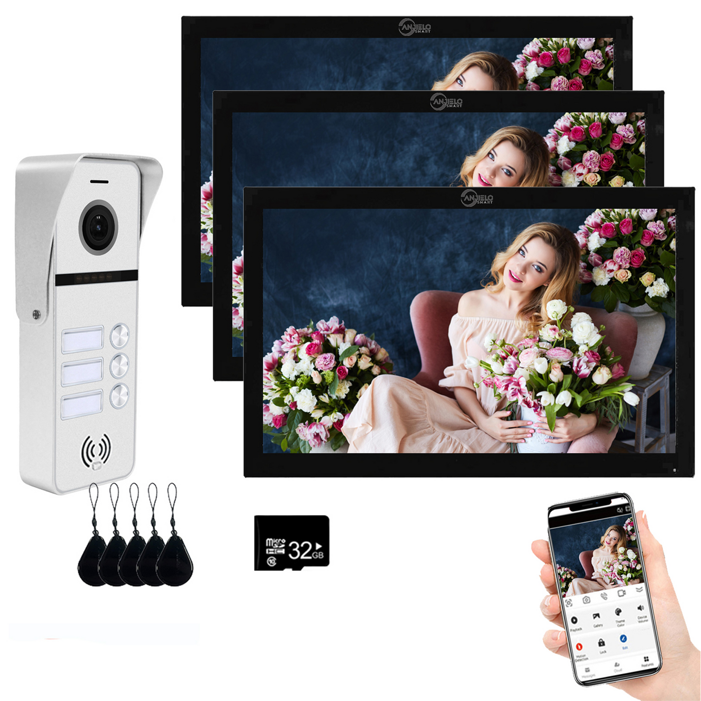 Anjielo Smart Tuya 7/10 Inch Video Smart Home Video 2 Doorbell System 1080P 160° Wired Doorbell Camera Touch Screen