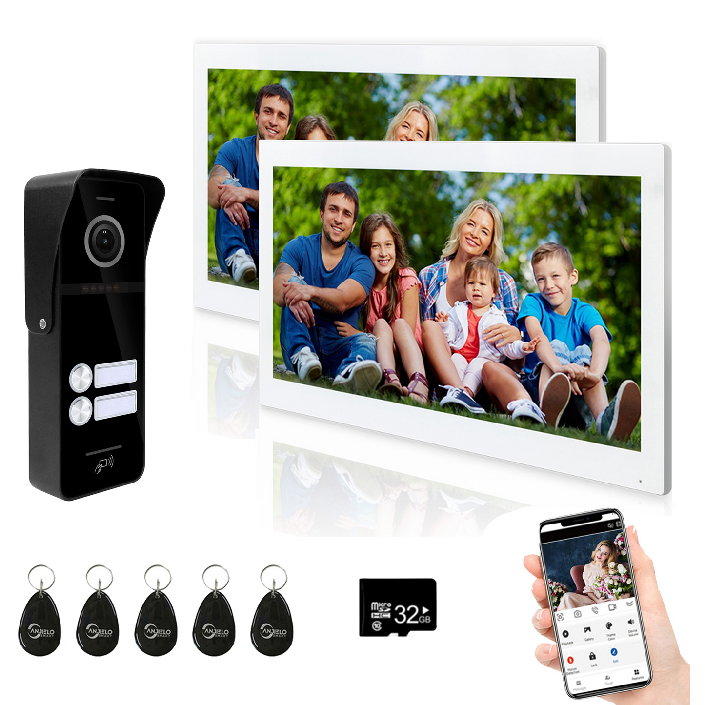 Anjielo Smart Tuya 7/10 Inch Video Smart Home Video 2 Doorbell System 1080P 160° Wired Doorbell Camera Touch Screen