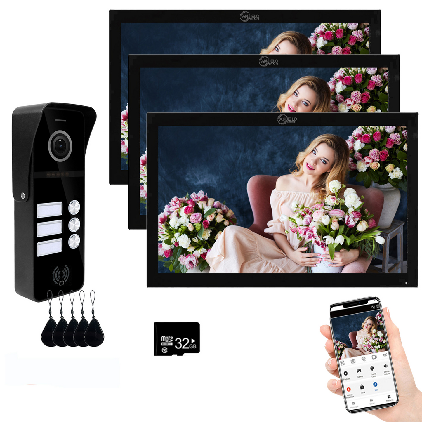 Anjielo Smart Tuya 7/10 Inch Video Smart Home Video 2 Doorbell System 1080P 160° Wired Doorbell Camera Touch Screen