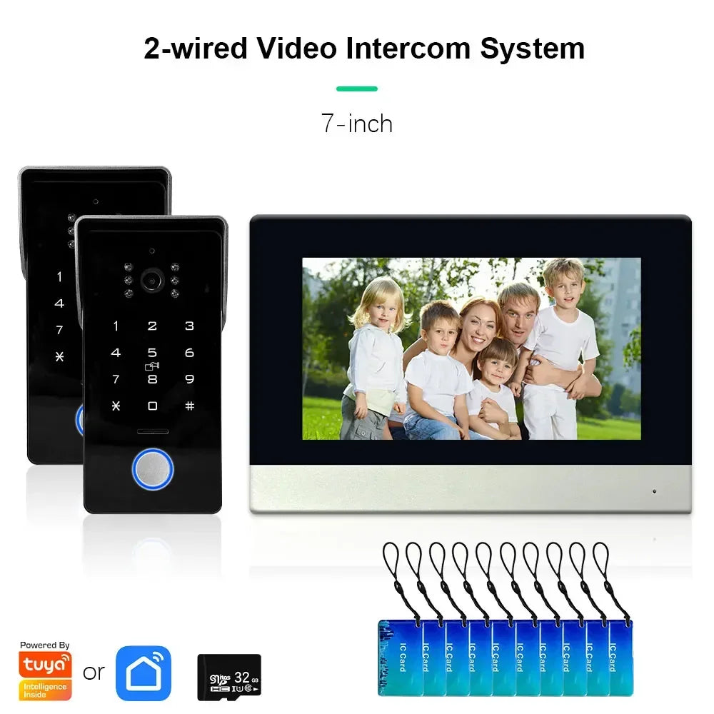Anjielo 1080P Camera Touch Screen Monitor with Password IC Card Unlock Tuya Smart IP Two-Line Doorbell Video Intercom System
