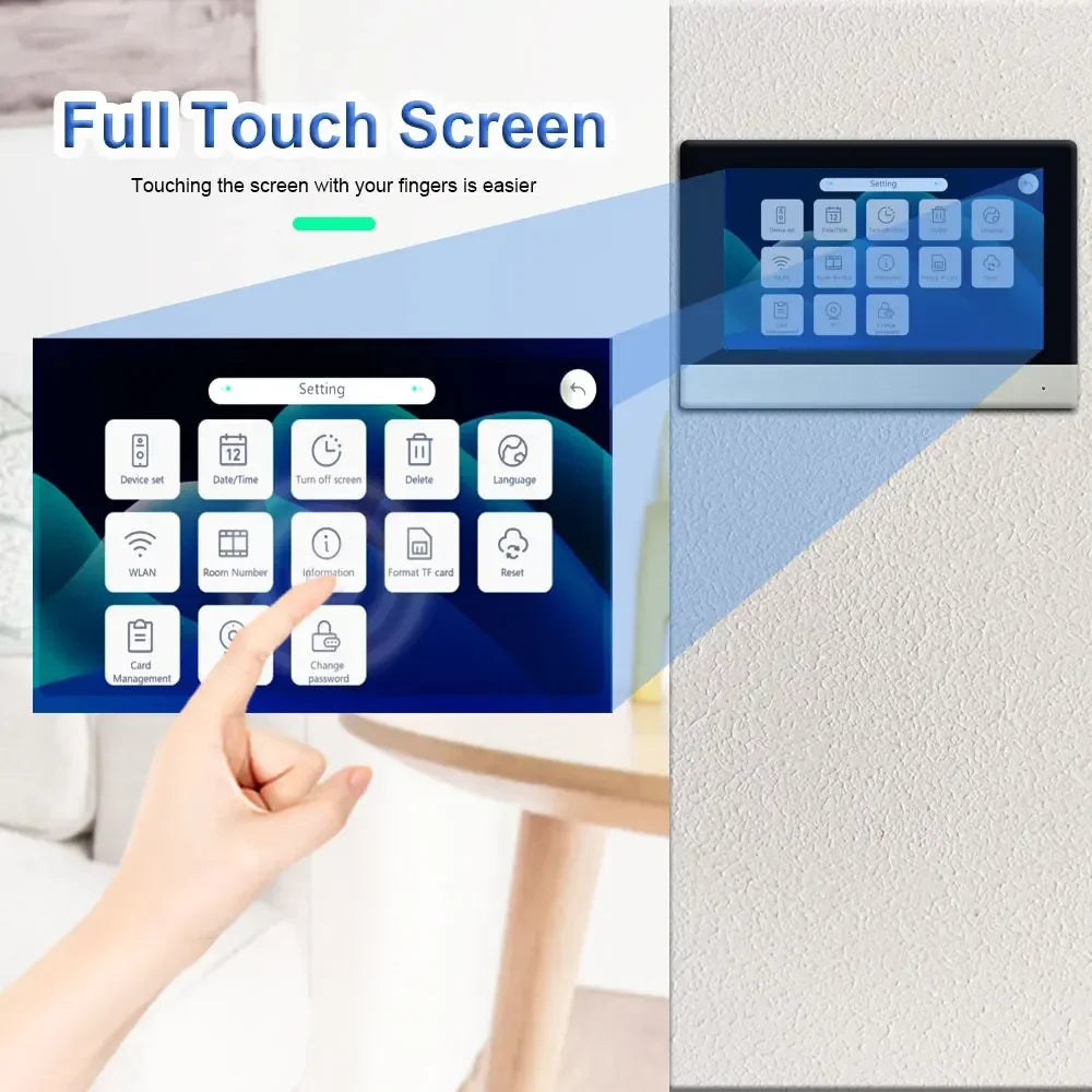 Anjielo 1080P Camera Touch Screen Monitor with Password IC Card Unlock Tuya Smart IP Two-Line Doorbell Video Intercom System