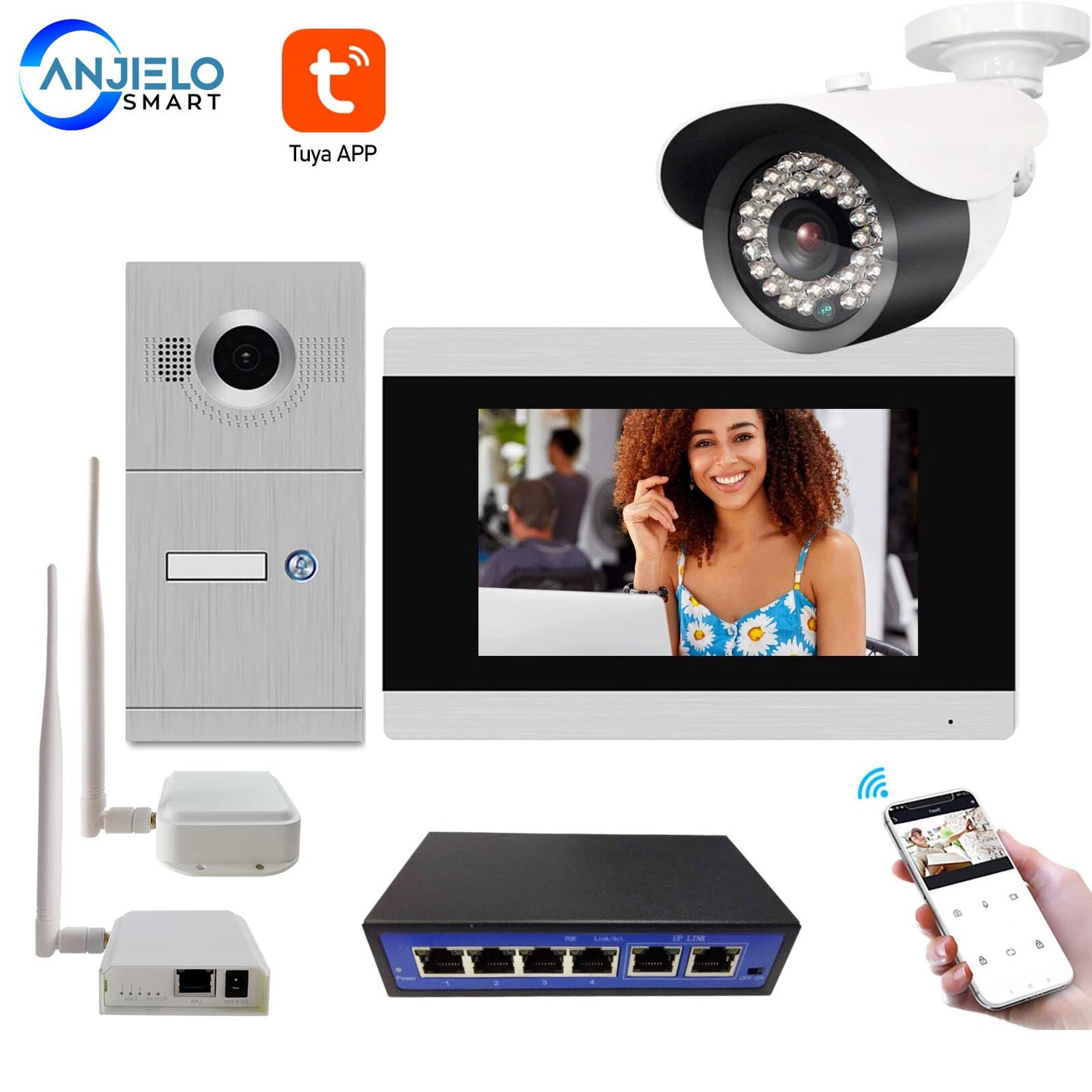 Anjielo smart 7 inch touch screen WiFi IP protection home security video intercom system