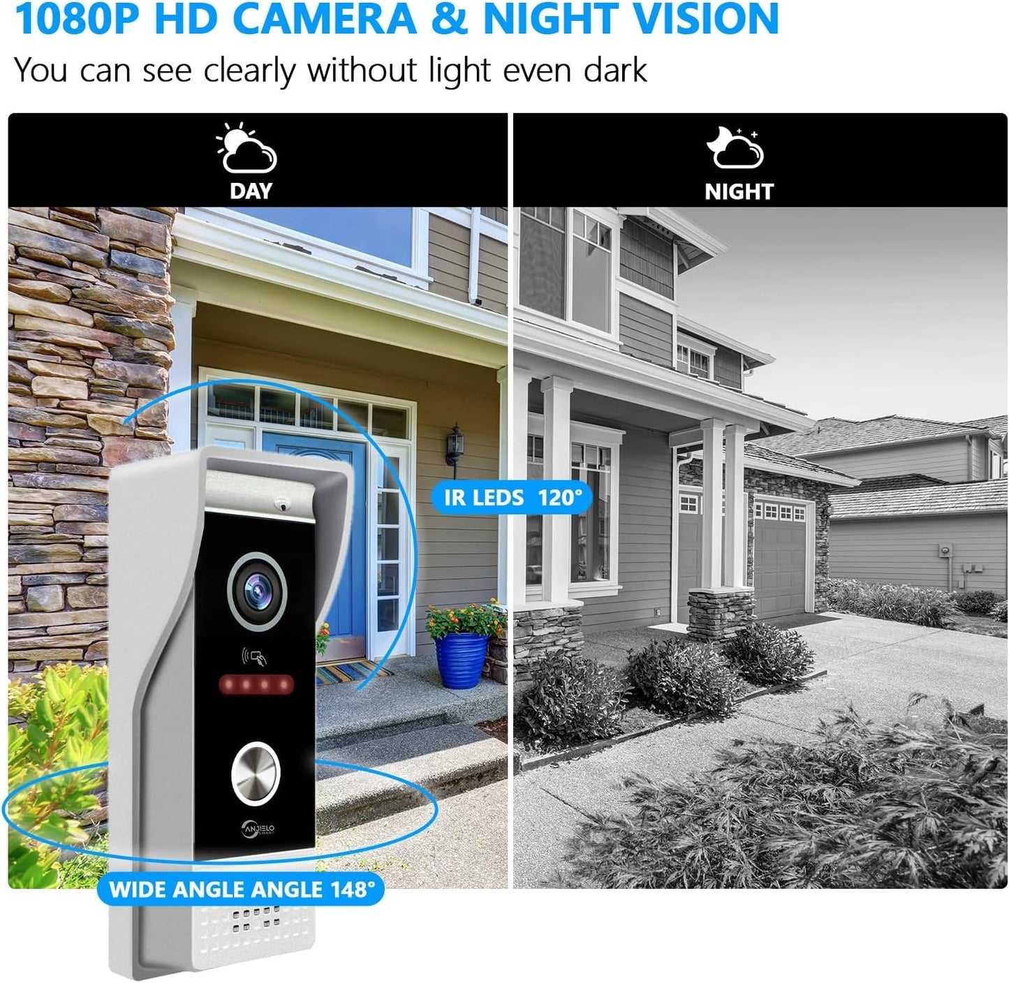 Anjielo 10 Inch Touch Screen 1080P Doorbell Camera Wired Video IC Unlock for Villa Home TUYA Video Intercom Door Phone Kit