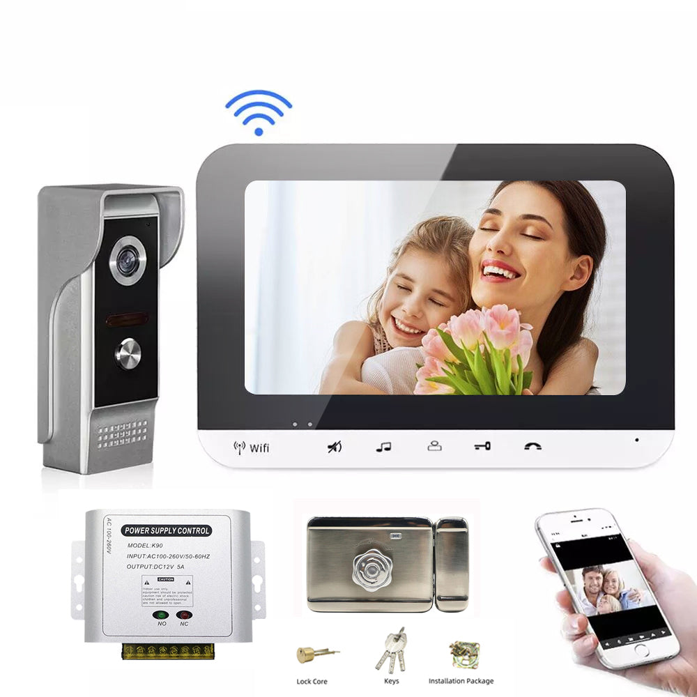 Anjielo Wifi Video Door Phone Intercom System Mobile Phone Remote Control Access Control Electric Lock Motion Detection 1080P Video Intercom Equipment