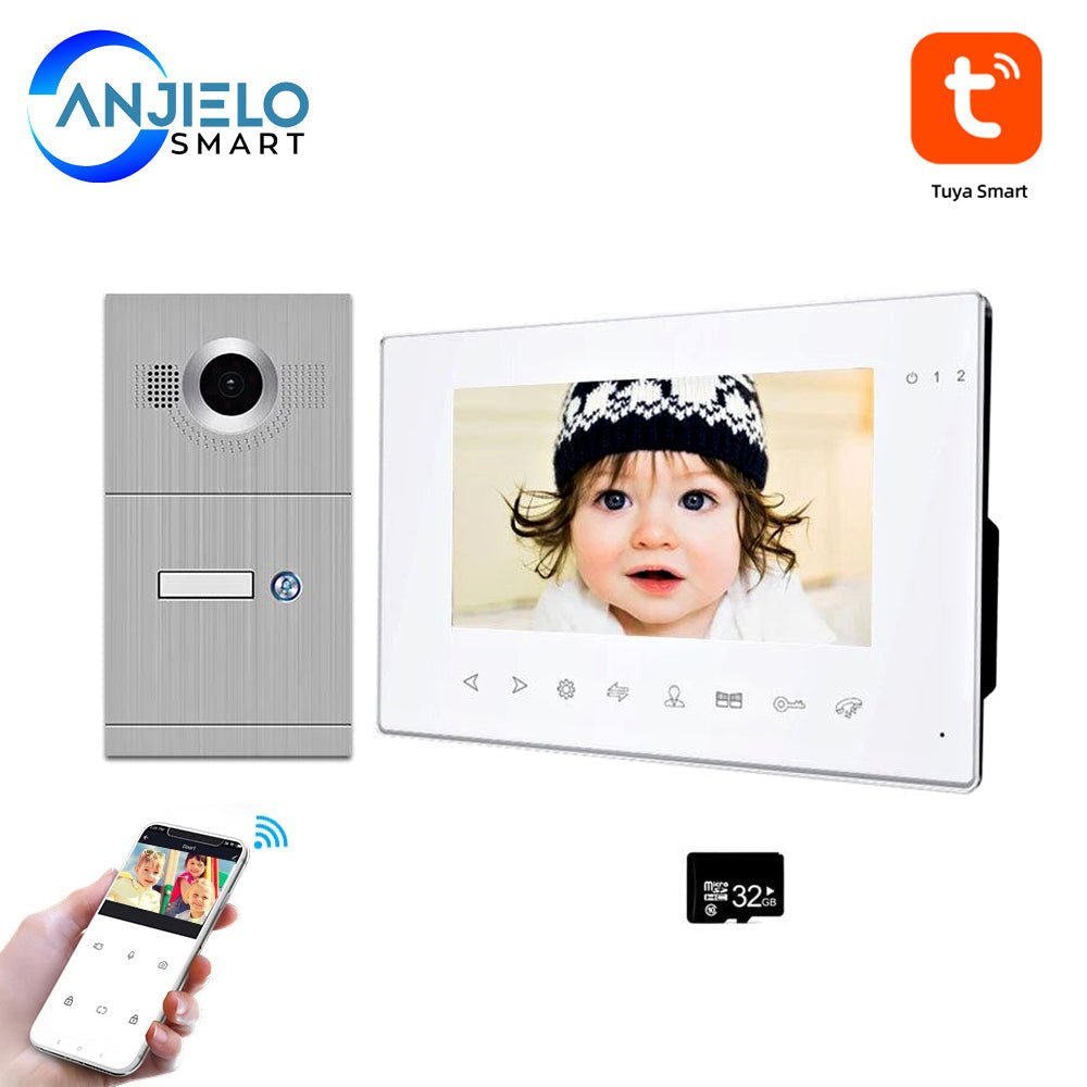 Anjielo 7-inch Wired Wifi Tuya Smart Remote Unlock Motion Detection Recording Suitable for Home Security Video Doorbell Intercom System