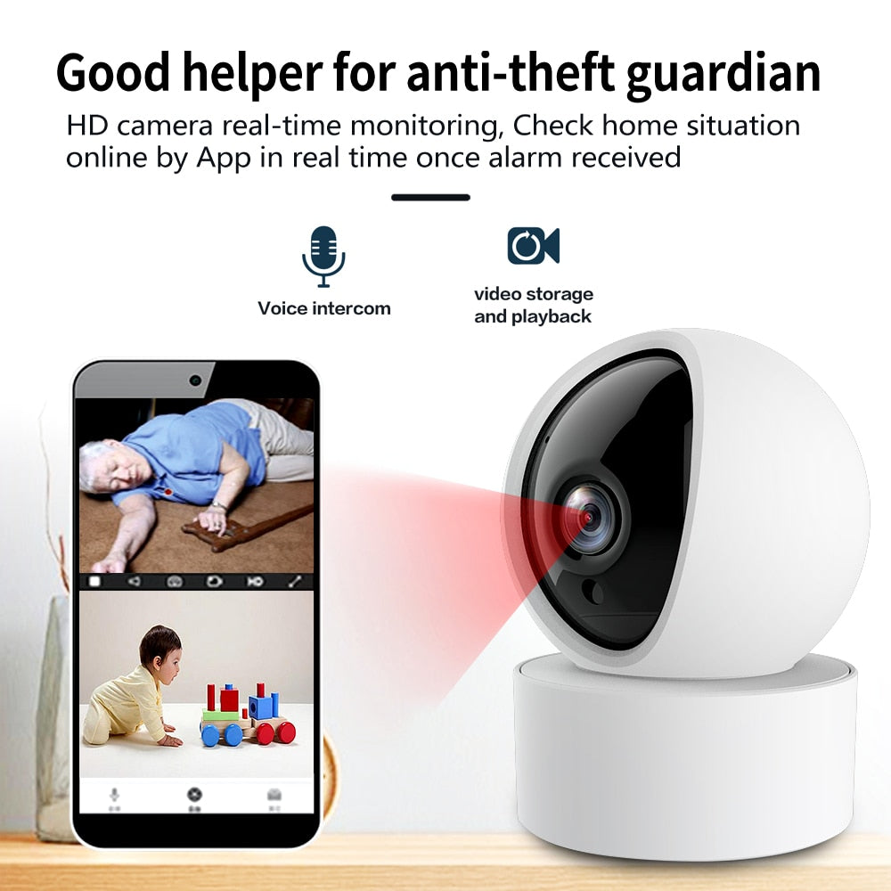Anjielo Tuya 350° PTZ HD Camera Home Security Alarm System 2MP Indoor Color Dome Camera WiFi Surveillance Camera