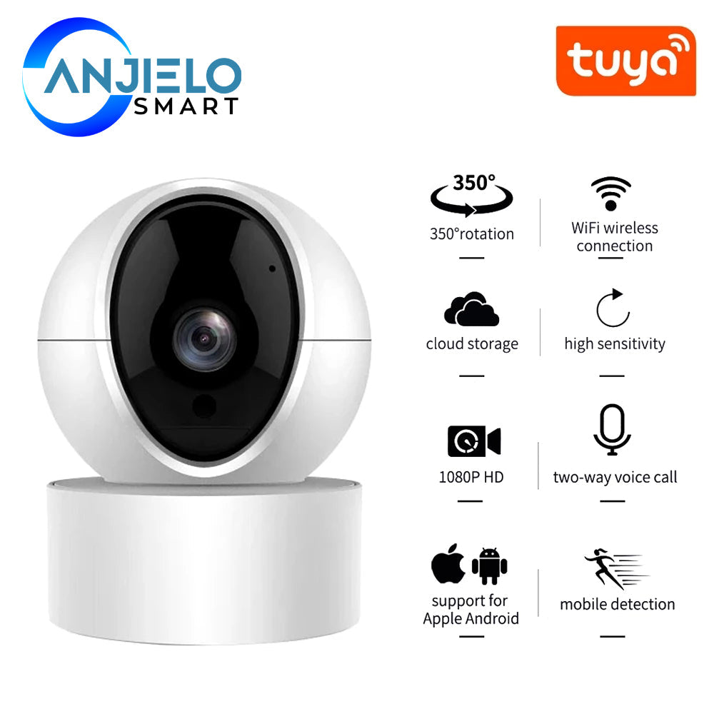 Anjielo Tuya 350° PTZ HD Camera Home Security Alarm System 2MP Indoor Color Dome Camera WiFi Surveillance Camera