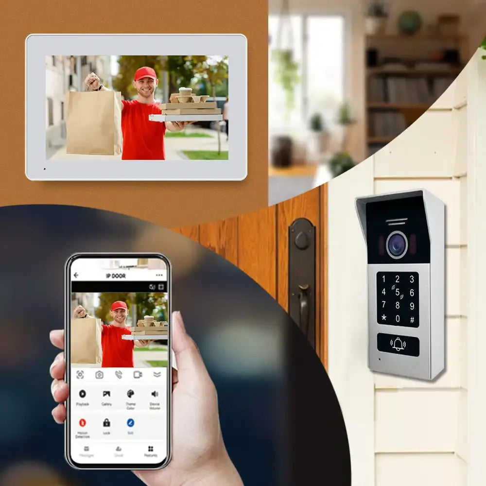 Anjielo Smart 1080P 7/10 Inch Touch Monitor with RFID Card Access Control System for Home Villa 2 Line Video Intercom Doorbell Kit