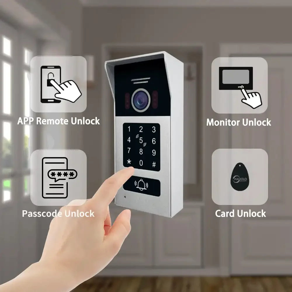 Anjielo Smart 1080P 7/10 Inch Touch Monitor with RFID Card Access Control System for Home Villa 2 Line Video Intercom Doorbell Kit